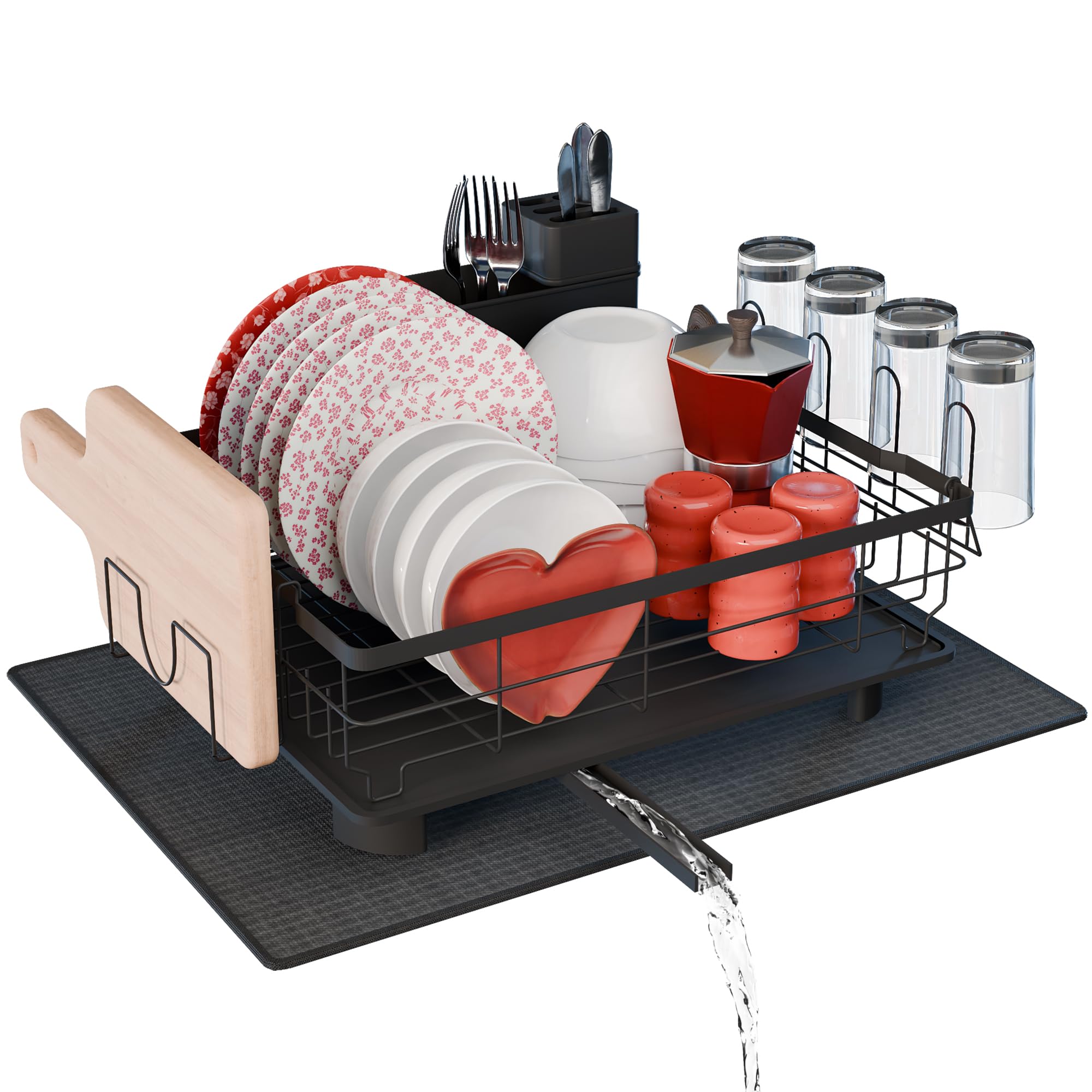 RebelEver - Escurreplatos sobre Fregadero - Escurridor de Platos con Alfombrilla y Sistema de Drenaje Automático - Fácil Limpieza y Montaje Sin Herramientas (1 Nivel)