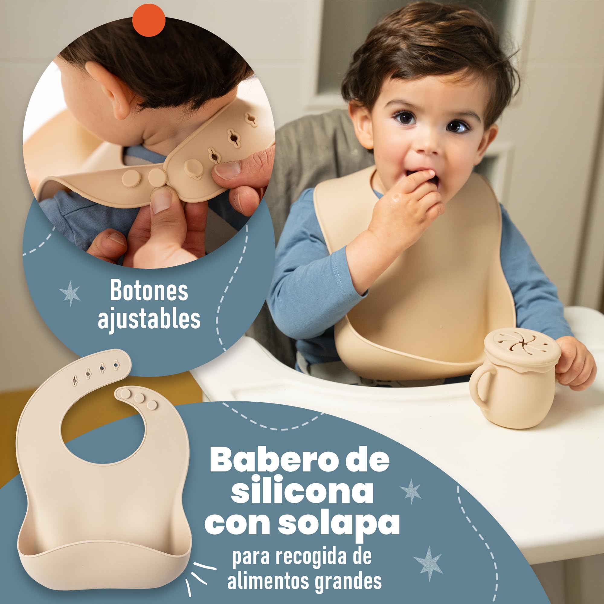 Vajilla Bebe Silicona que incluye Plato Bebe Ventosa, Cubiertos Bebe y Bolsa para Viaje o Almacenaje - Chupete Fruta Bebe - Cuchara Bebe Aprendizaje con botella de Almacenamiento - Perfecto Regalo