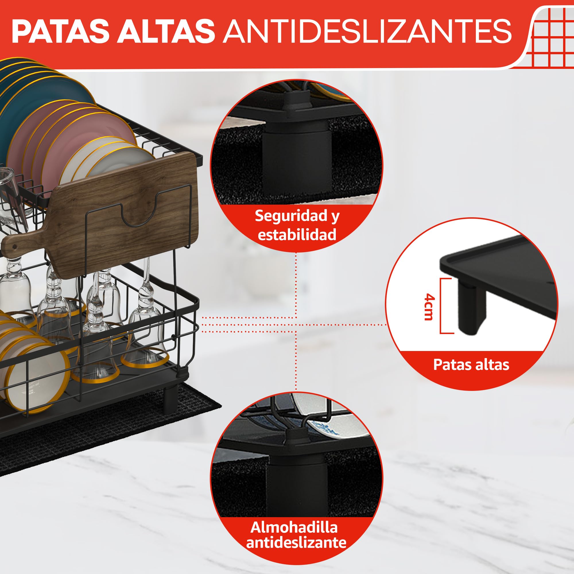 RebelEver Escurreplatos sobre Fregadero - escurridor de Platos con Alfombrilla escurreplatos y Sistema de Drenaje automático a Fregadero - Fácil Limpieza y Montaje Sin Herramientas (2 Niveles)