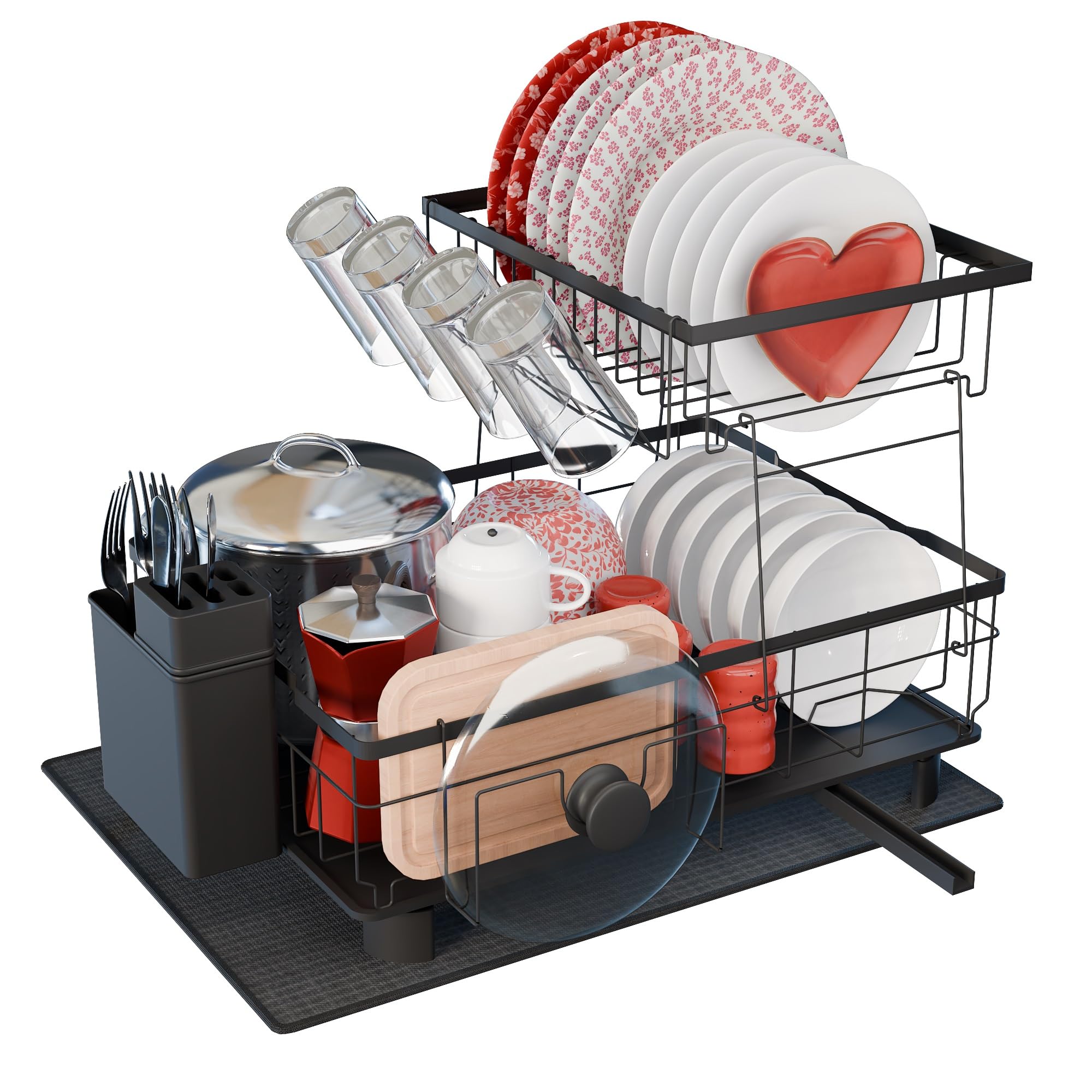 RebelEver Escurreplatos sobre Fregadero - escurridor de Platos con Alfombrilla escurreplatos y Sistema de Drenaje automático a Fregadero - Fácil Limpieza y Montaje Sin Herramientas (2 Niveles)