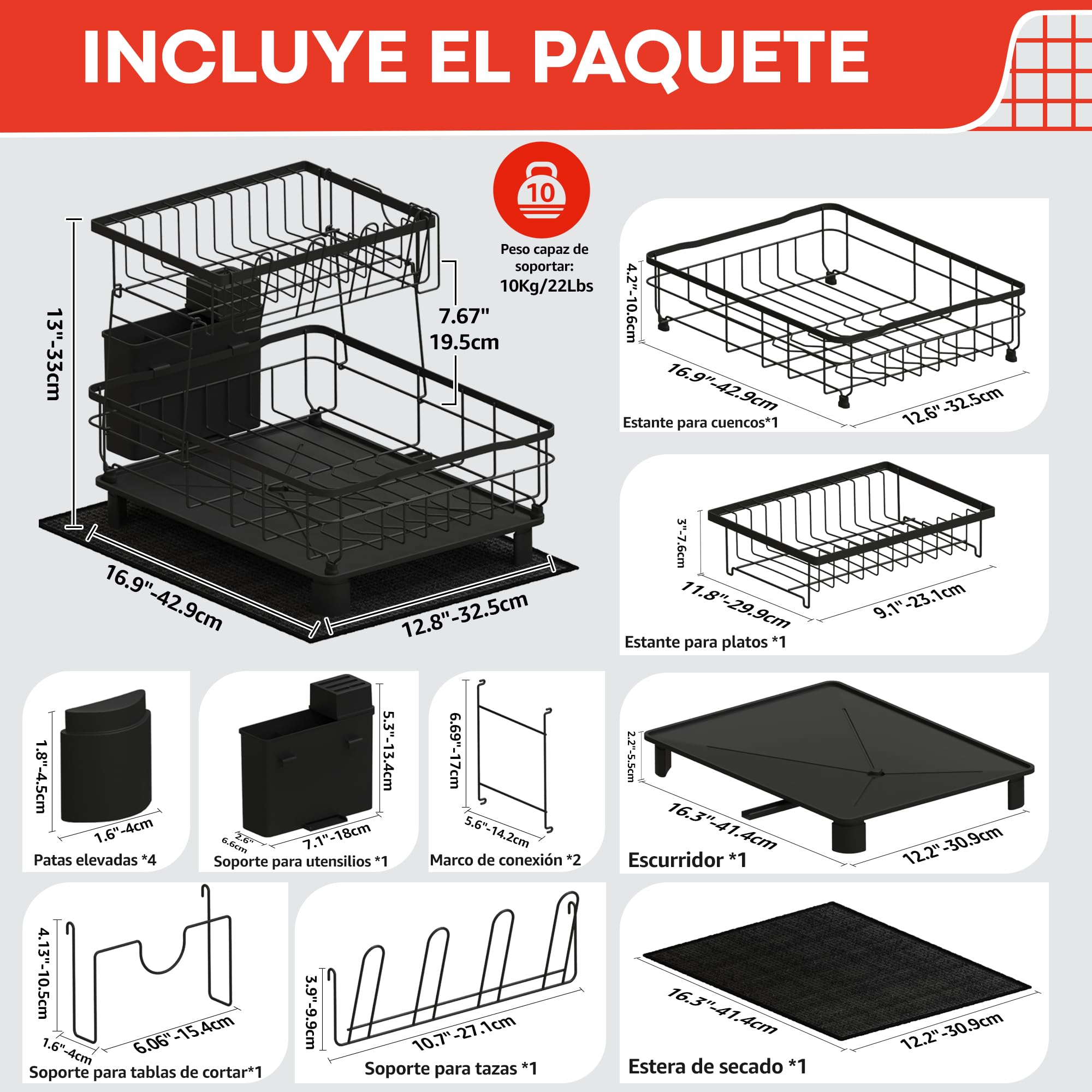 RebelEver Escurreplatos sobre Fregadero - escurridor de Platos con Alfombrilla escurreplatos y Sistema de Drenaje automático a Fregadero - Fácil Limpieza y Montaje Sin Herramientas (2 Niveles)